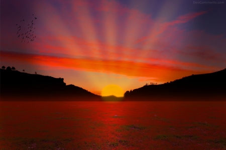 Sunrise - rays, bright, lake, reflection, light, sunset, sunrise