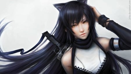 Blake Belladonna - anime, realistic, blake belladonna, ears, girl, cat, frumusete, manga, fantasy, white, jason peng, luminos