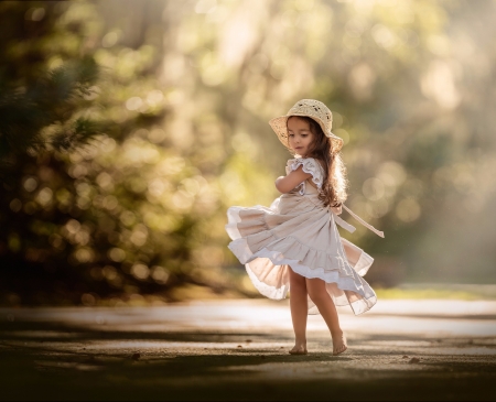 little girl - people, hair, belle, sightly, white, face, childhood, fair, little, bonny, adorable, wallpaper, child, beautiful, pink, sweet, feet, nice, beauty, hat, photography, pretty, baby, green, tree, cute, kid, dainty, girl, lovely, pure, comely, play, desktopnexus, blonde