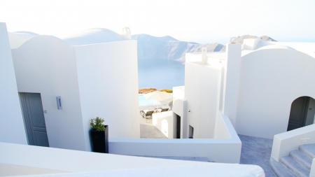 Santorini - summer, beautiful, peaceful, white, sunny, island, photography, santorini, sea, paradise