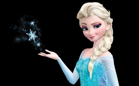 Frozen (2013) - winter, blue, girl, blonde, snow queen, black, frozen, snowflake, movie, princess, elsa, disney