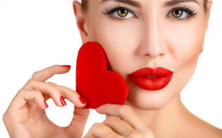 Lovely Red - face, red, heart, lips, woman