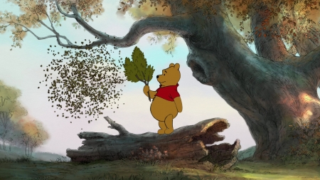 winnie the pooh movie - winnie, bear, log, tree, pooh