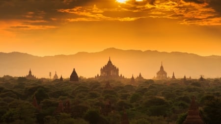 temple city in jungle of southeast asia - temples, brown, mist, jungle, city