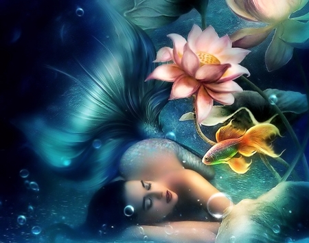 Sleeping Mermaid - Fantasy, pretty, Mermaid, Water