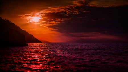 Burning Sunset - sky, water, clouds, sea, sun