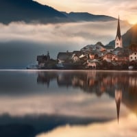 sunrise on the gorgeous town of hallstatt austria