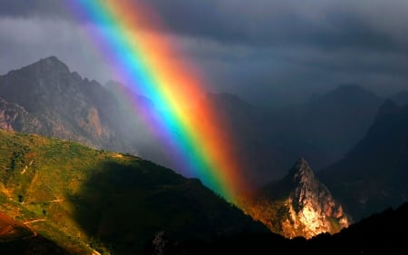 Mountain Rainbow Asturias, Spain F - scenery, beautiful, photography, landscape, Asturias, photo, wide screen, nature, rainbow, Spain