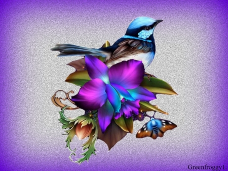 BLUE WREN - creation, abstract, wren, blue