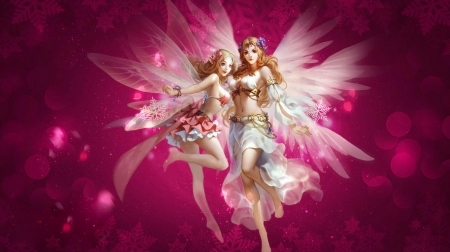 Beautiful Angels - girls, woman, women, angel, girl, wings, fantasy, art, pretty, pink, beautiful, angels, digital