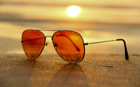 Beach and sun - glasses, beach, spendor, gold, sun, sunglasses