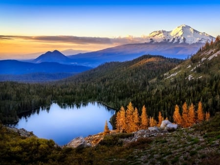 Castle Lake - nature, lake, forest, dawn, mountains