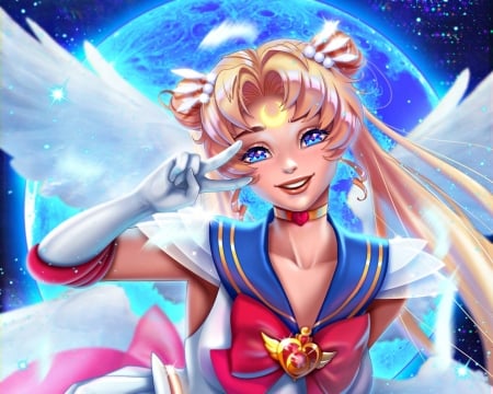 In the name of the moon i will punish you - feather, red, blonde, anime, serenity, girl, luna, blue, manga, wings, white, sailor moon, prywinko, hand, in the name of the moon i will punish you, luminos