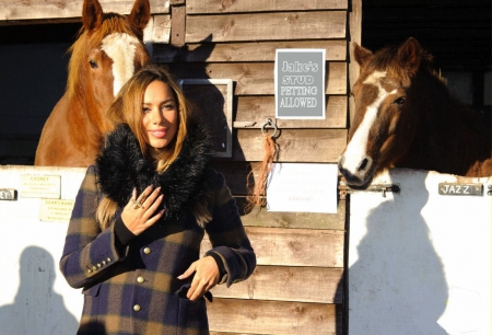 Cowgirl Leona.. - fun, female, fashion, brunettes, entertainment, leona lewis, western, cowgirl, style, barn, women, actor, models, girls, outdoors, horses, ranch