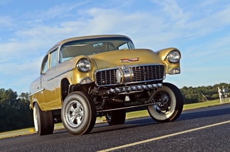 1955-Chevy-Gasser - gold, bowtie, classic, gm