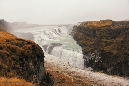 Gullfoss Waterfall, Iceland - mountains, rocks, water, river, cascade