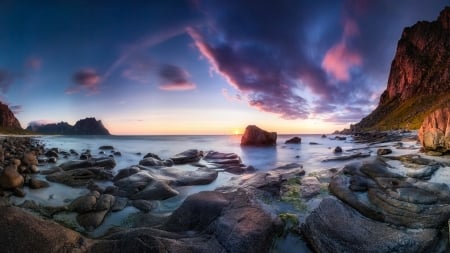 pink clouds over seacoast hdr - clouds, coast, hdr, sea, pink, rocks