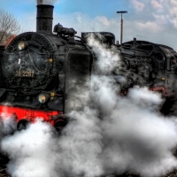 steam train engine in a station hdr