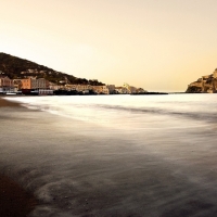 seaside town with castle