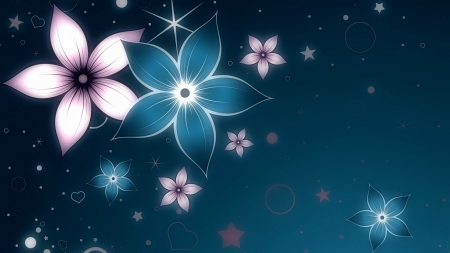 Floral Design - dazzling, collage, bloom, heart, florals, dots, petal, hearts, blossoms, pretty, cool, petals, cute, love, stars, circles, bud, lovely, pollen, nature, bright, abstract, blue, beautiful, sweet, flowers, colors, flower