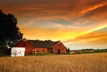 Farm - sunset, nature, landscape, Farm, field, sky, farming