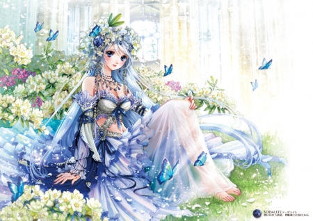 Serenity - beauty, hot, anime girl, gorgeous, petals, anime, cute, maiden, sexy, adorable, girl, long hair, lovely, kawaii, butterfly, sublime, beautiful, flower, dress