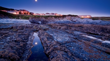 stone wave formation on a seacoast - moon, town, coast, formation, sea, stones