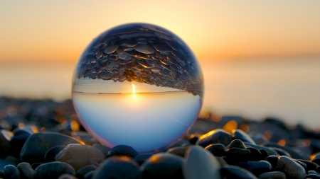 Pebbled Refraction - glass, marble, pebbles, refraction, nature