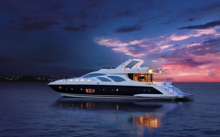 Superyacht - modern, water, boat, ocean, night, marine, sky, superyacht, private, sunset