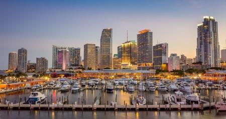 Miami - boats, dock, water, night, sunset, port, modern, architecure, city, miami, usa, us