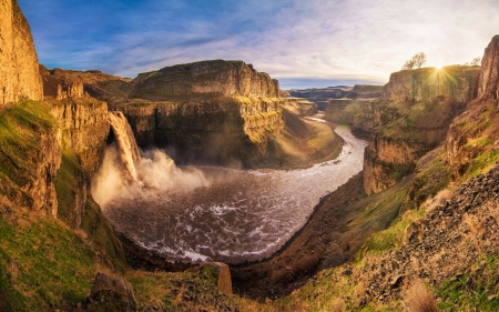 Icelandic Waterfall - river, landscape, mountains, canyon