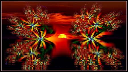 sun flowers - hd, 3d, red, orange, wallpaper