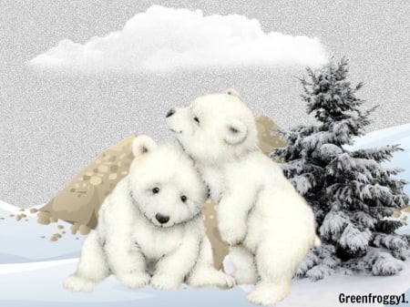 PLAYING IN THE SNOW - creation, cubs, polar, bear