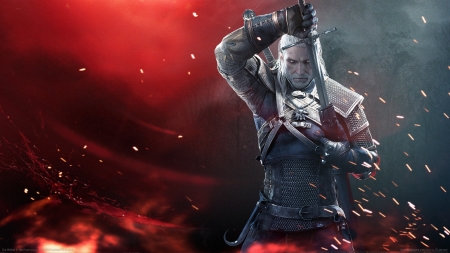 Geralt - game, fantasy, the witcher, red, sword, geralt, man