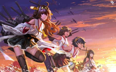 Haruna, Hiei, Kirishinma and Kongou - girl, kantai collection, kirishinma, kongou, haruna, anime, hiei, liang xing, manga