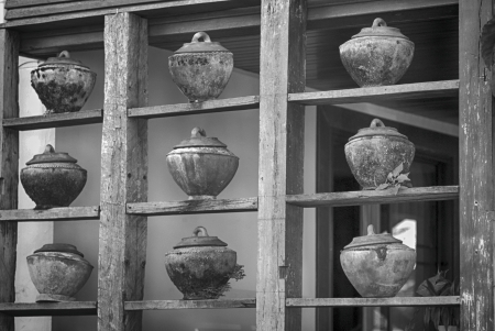 Pots on the wall in Thailand - Chiangmai, street scenes, Pots, Thailand