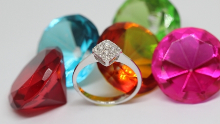 Ring - stone, rainbow, colorful, jewel, ring, diamond, pink, blue, green, orange