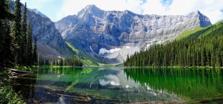 Crystal mountain lake - calm, trees, hills, beautiful, tranquil, landscape, forest, reflection, crystal, mountain, mirror, clear, serenity, lake, rocks