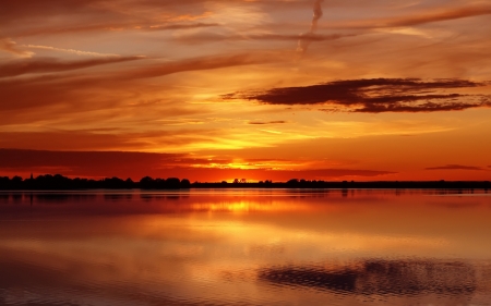 Red Sky - nature, sky, lake, landscape, clouds, red, sunset