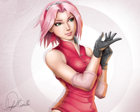 Sakura - pink, douglas bicalho, sakura, anime, girl, manga, white, naruto, hand, glove