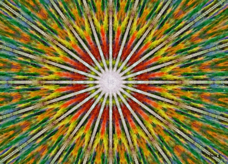 Abstract flower - abstract, yellow, by cehenot, flower, orange, mandala, pictura, white, red, green, painting, texture, art