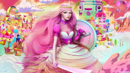 Rick and Morty's accidental crossover - omrikoresh, art, rick and morty s accidental crossover, girl, pink, luminos, fantasy