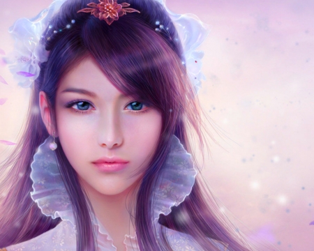 Princess - beauty, girl, frumusete, asian, face, purple, luminos, pink, ruoxing zhang