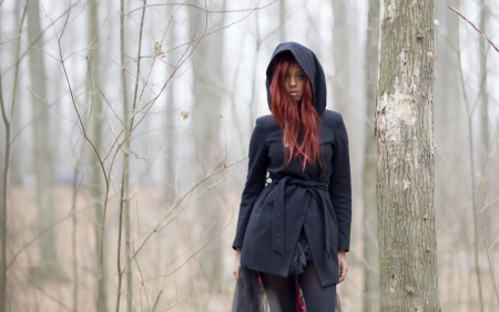 in the woods - girl, forest, tree, woods