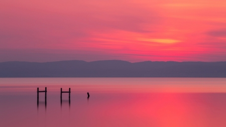 Red sky at morning - expanse, lake, austria, evening