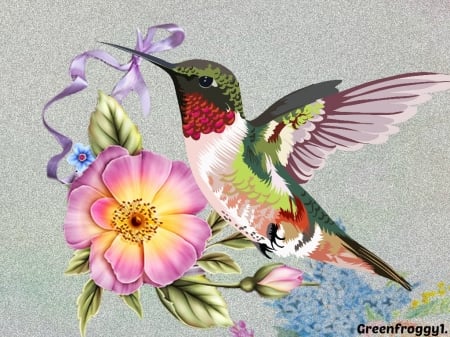 HUMMINGBIRD - art, abstract, bird, flower