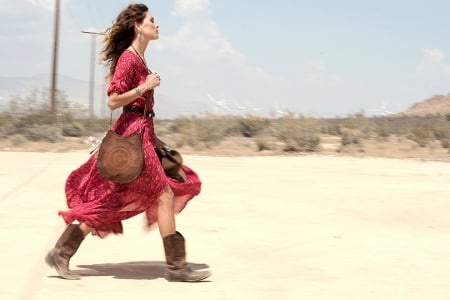 Walking To Town.. - style, girls, western, women, models, ranch, outdoors, brunettes, cowgirl, hat, fun, female, boots, fashion