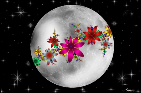 Moon Flower Art - Moon, abstract, black, digital, flower, Stars, your