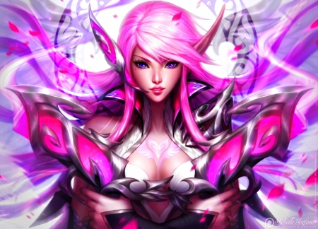 Fuchsia - purple, pink, michellehoefener, beauty, elf, girl, frumusete, fuchsia the elvin marxman, white, luminos