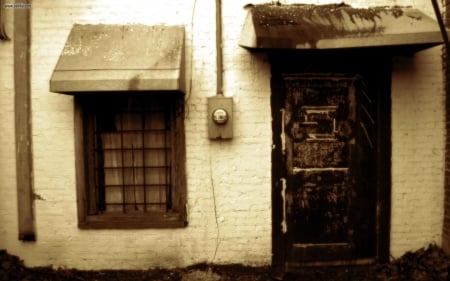 abandoned - door, abandoned, window, building